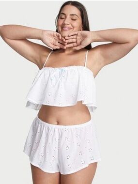Victoria’s Secret Eyelet Cropped Cami & Shorts Set L